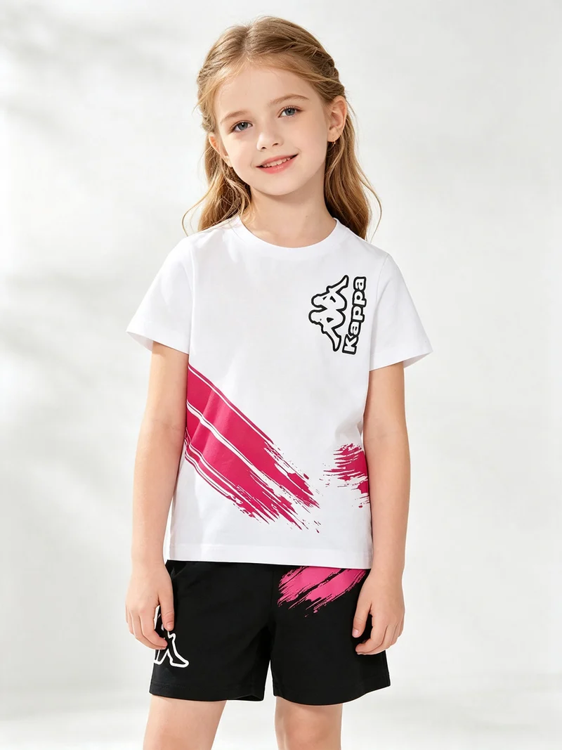 Completo corto da bambina in cotone con t-shirt e shorts - bianco