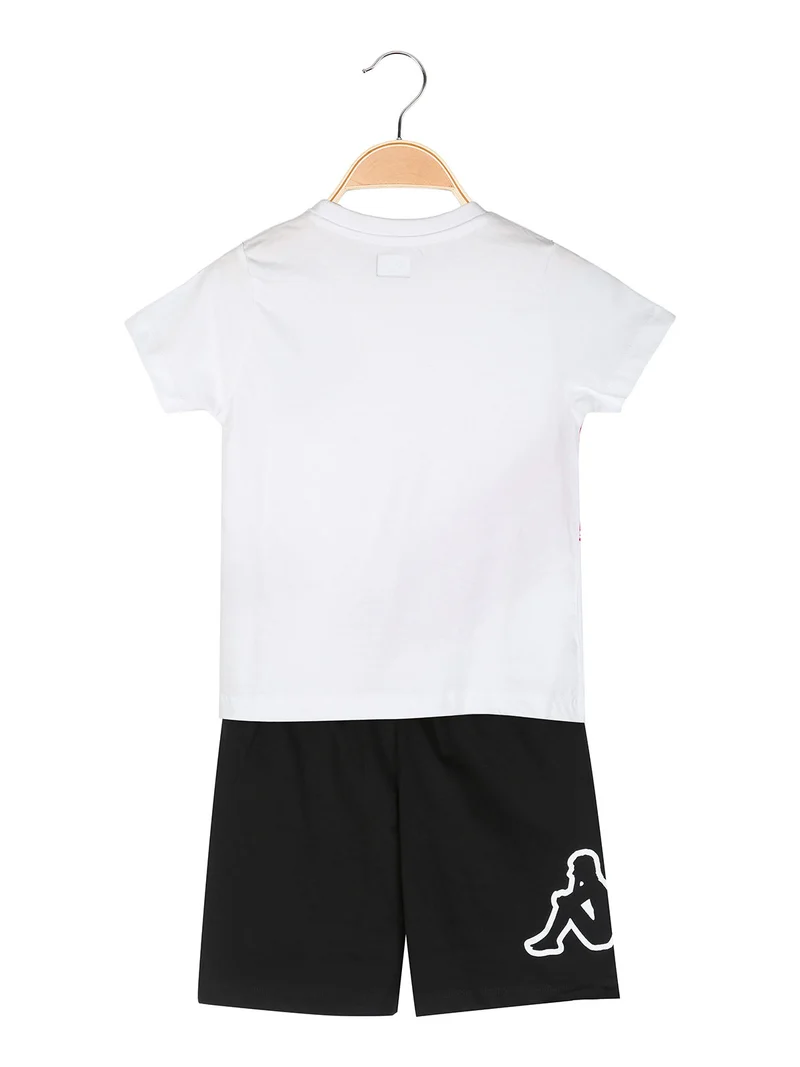 Completo corto da bambina in cotone con t-shirt e shorts - bianco
