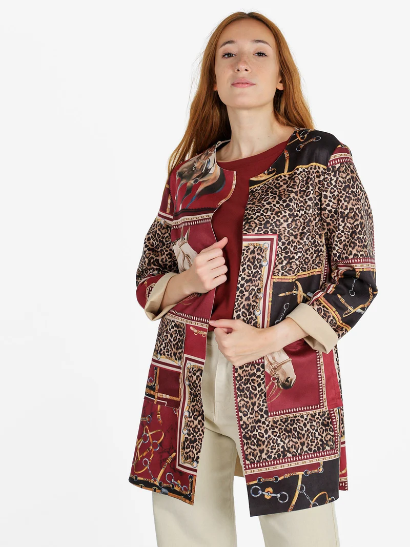 Blazer donna aperto con stampe - bordeaux
