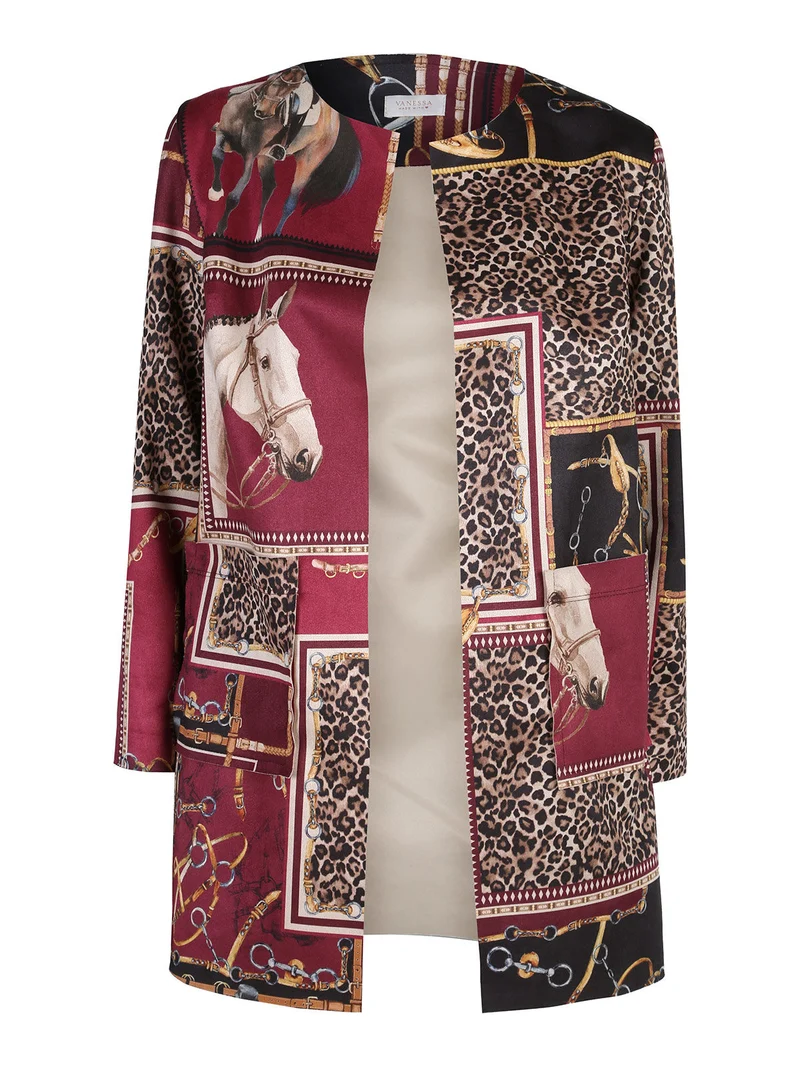 Blazer donna aperto con stampe - bordeaux
