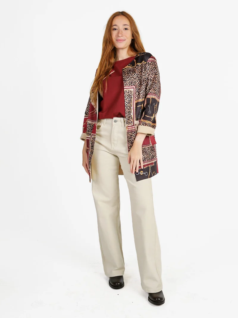 Blazer donna aperto con stampe - bordeaux