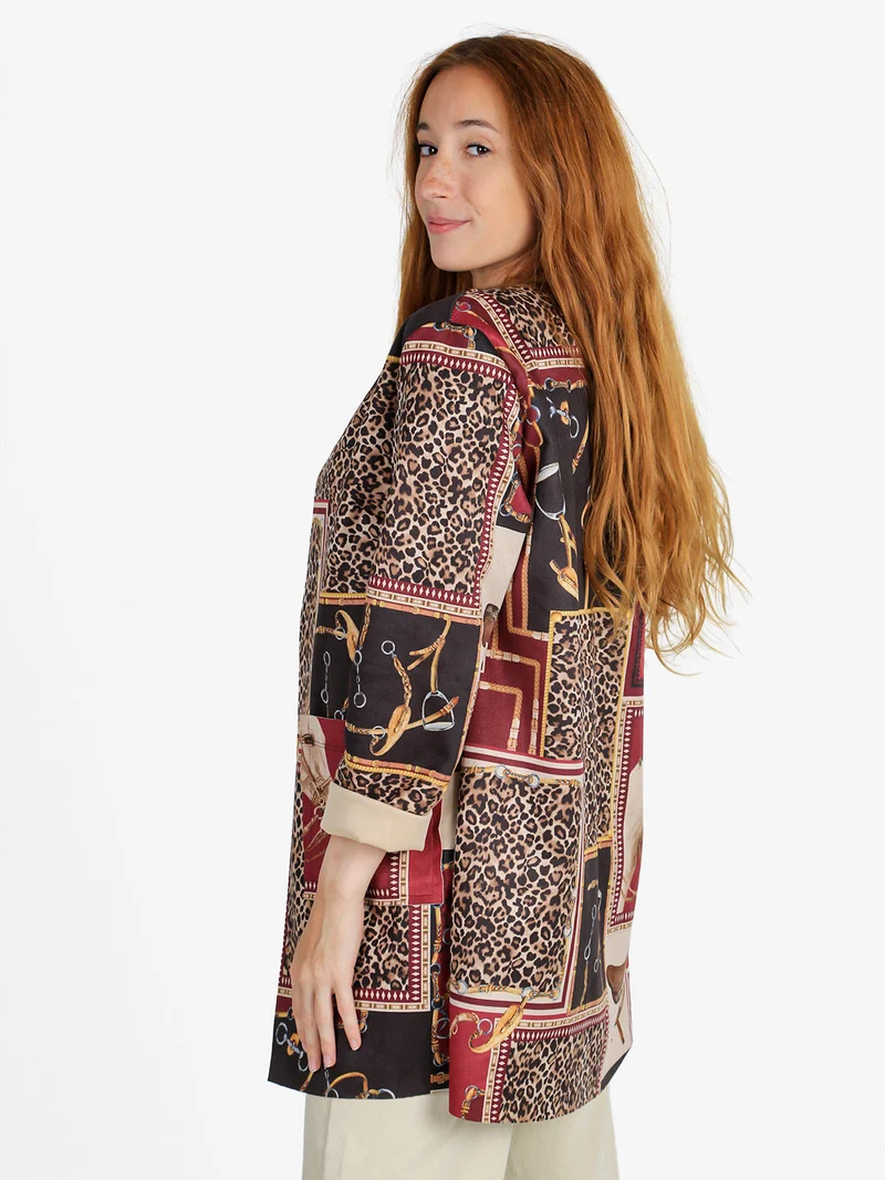 Blazer donna aperto con stampe - bordeaux