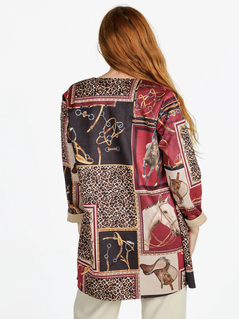 Blazer donna aperto con stampe - bordeaux