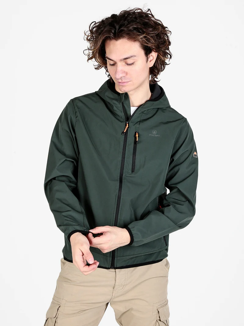 Giacca sportiva da uomo impermeabile con cappuccio e zip - militare