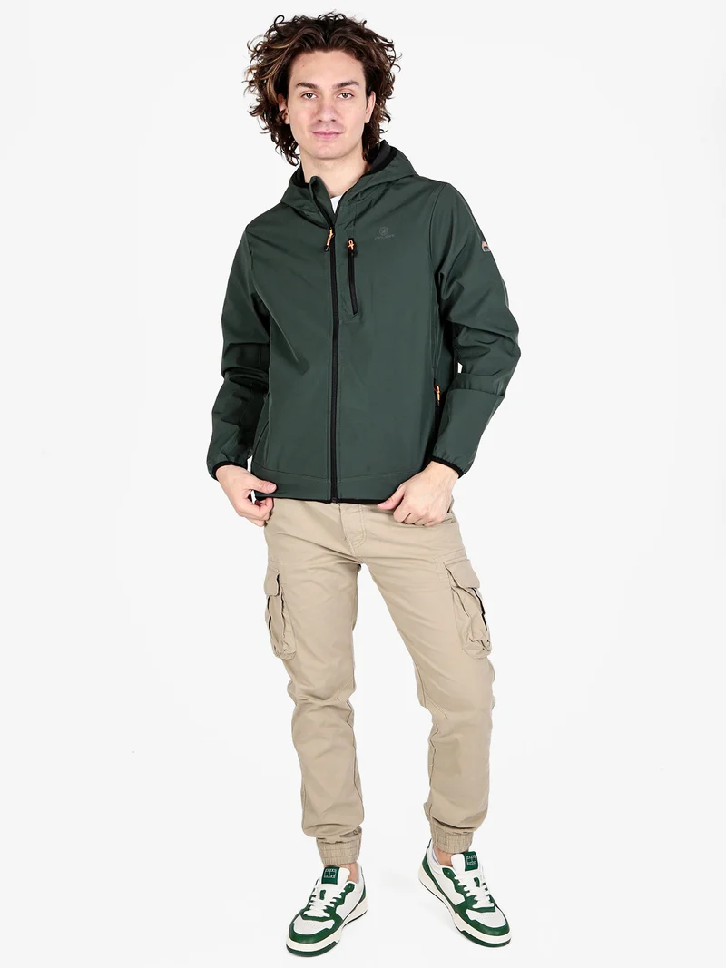 Giacca sportiva da uomo impermeabile con cappuccio e zip - militare