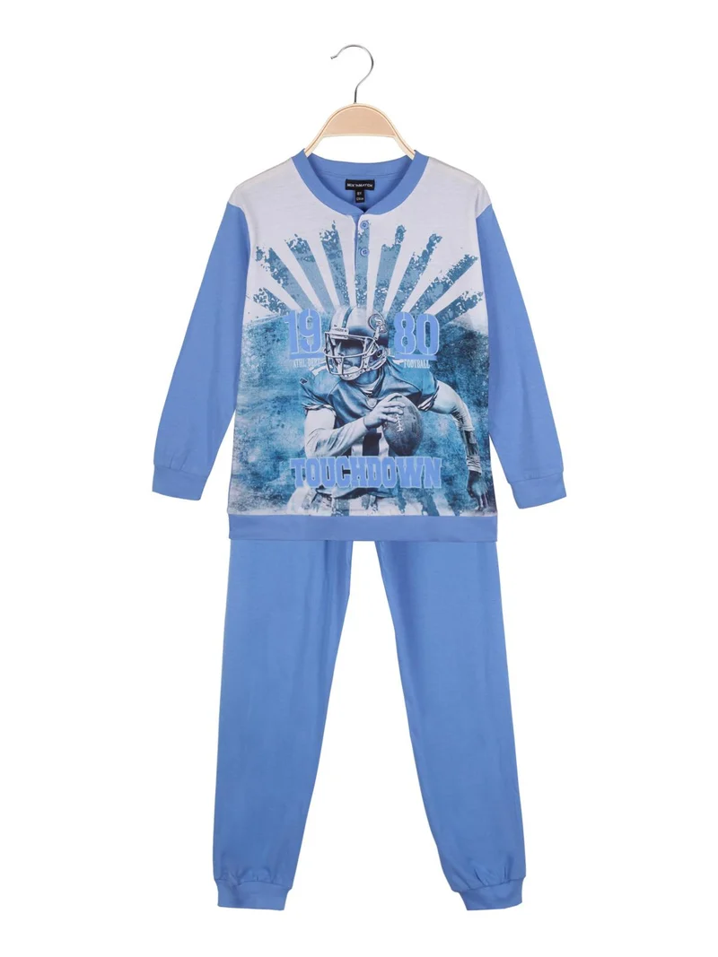 Pigiama lungo in cotone bambino - blu