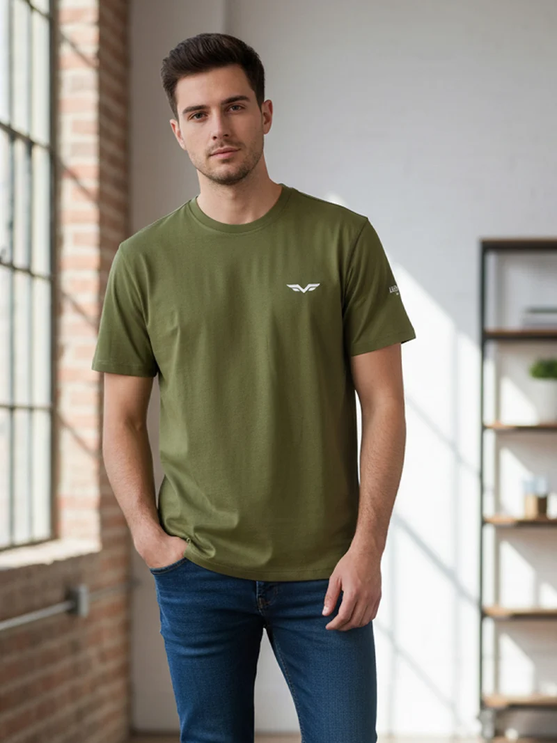 T-shirt girocollo da uomo in cotone - militare