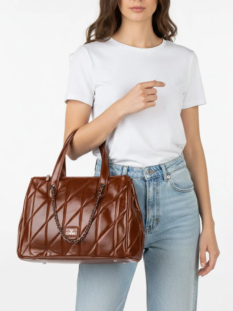 Borsa donna trapuntata con doppi manici - marrone