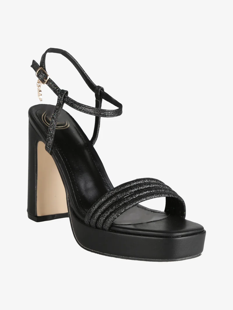 Sandali donna con tacco e glitter - nero