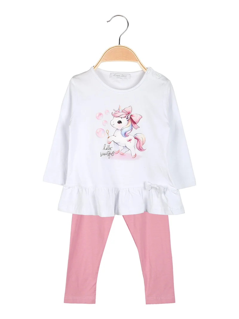 Completo 2 pezzi da neonata con maglietta e leggings - rosa