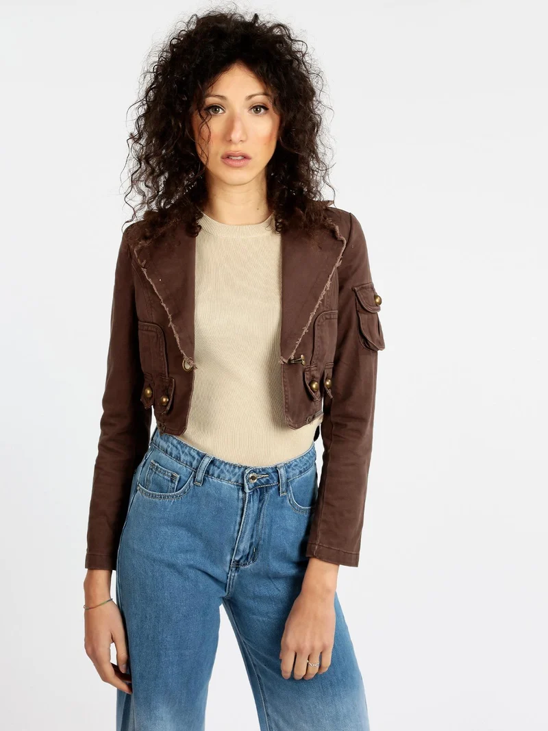 Blazer corto da donna in cotone - marrone