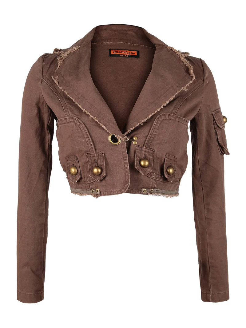 Blazer corto da donna in cotone - marrone