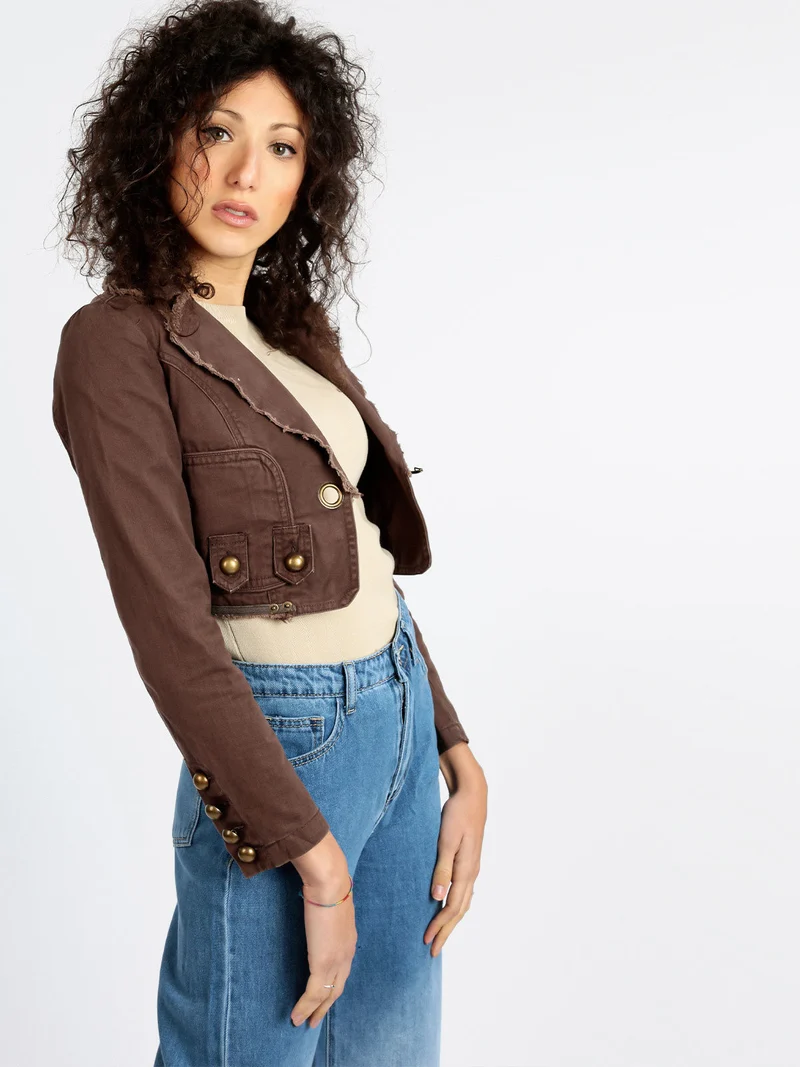 Blazer corto da donna in cotone - marrone