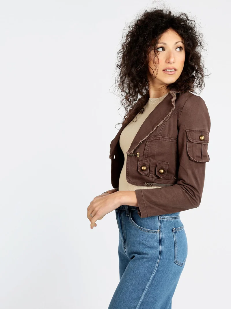 Blazer corto da donna in cotone - marrone