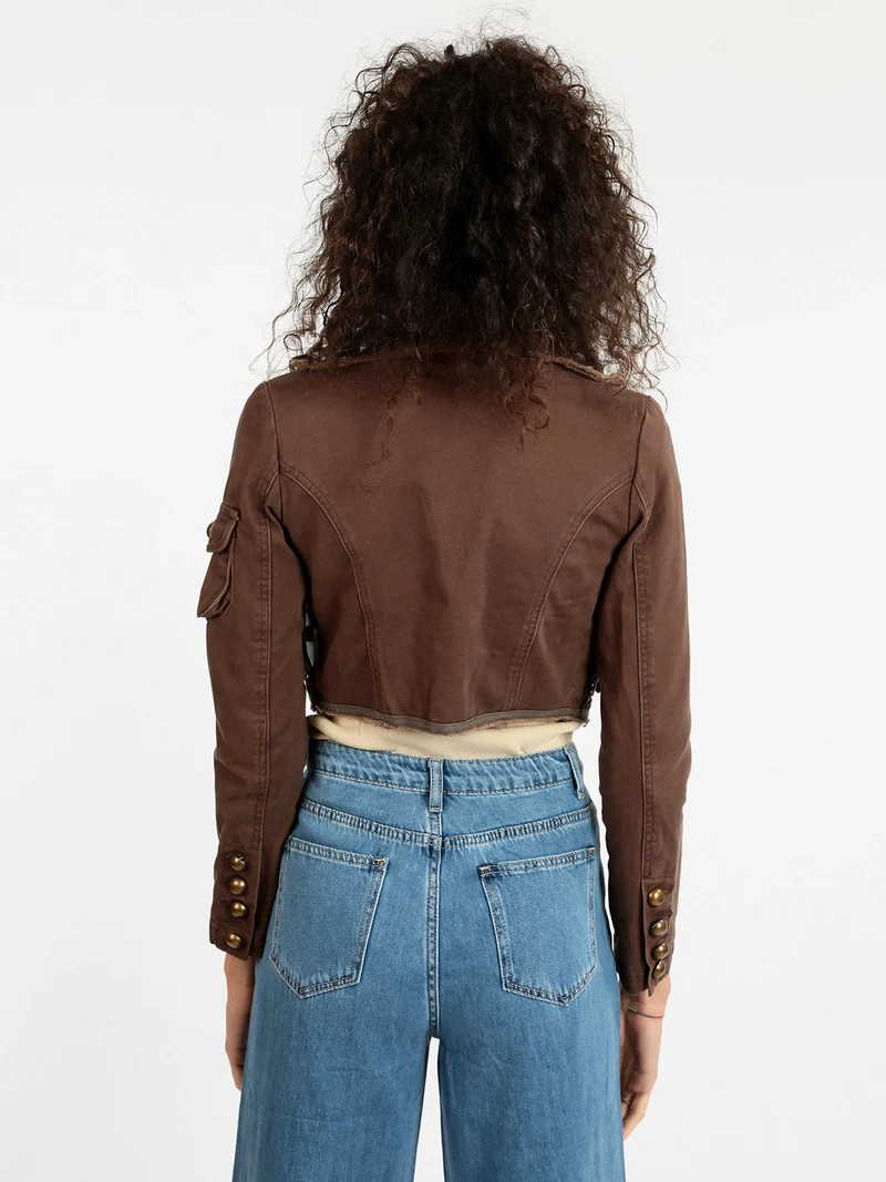 Blazer corto da donna in cotone - marrone