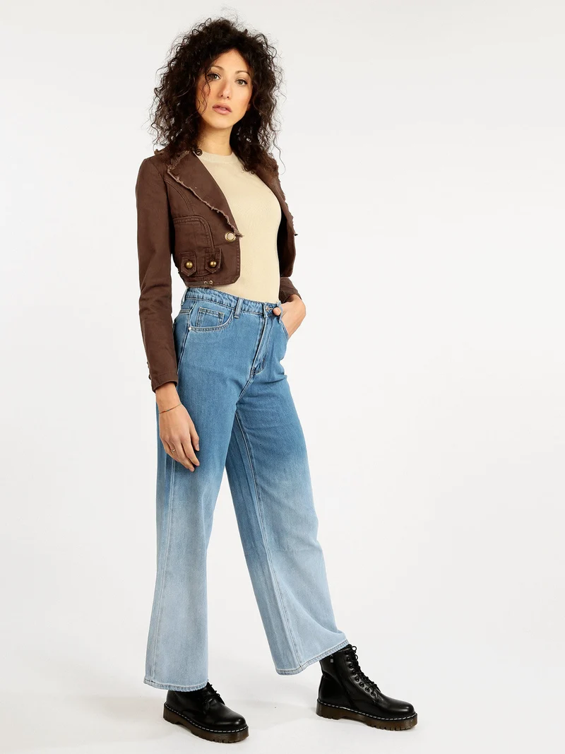 Blazer corto da donna in cotone - marrone