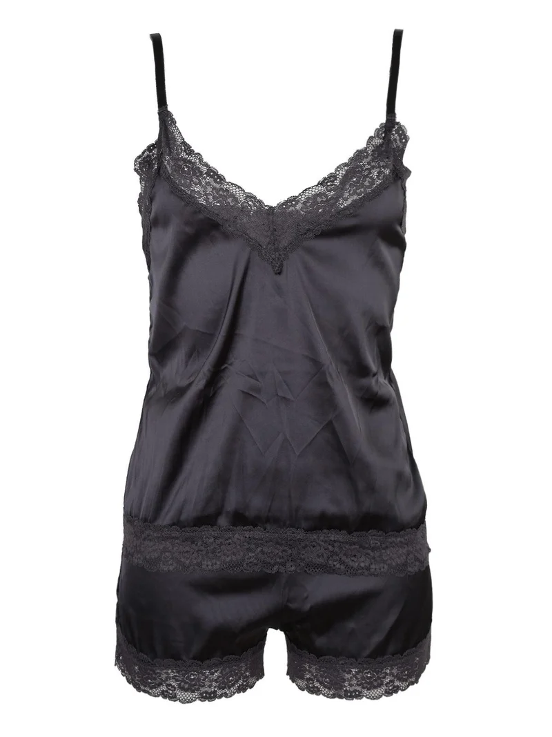 Luxury P0588C Top+culotte con pizzo - nero
