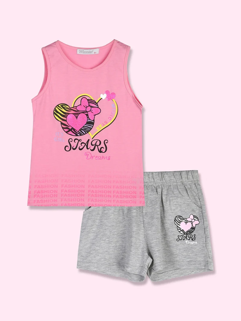 Completo corto da bambina con canotta e shorts - rosa