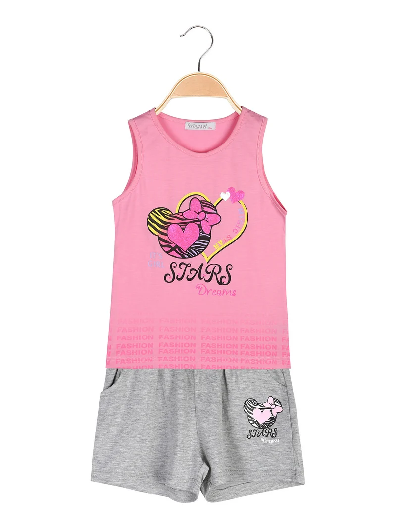 Completo corto da bambina con canotta e shorts - rosa
