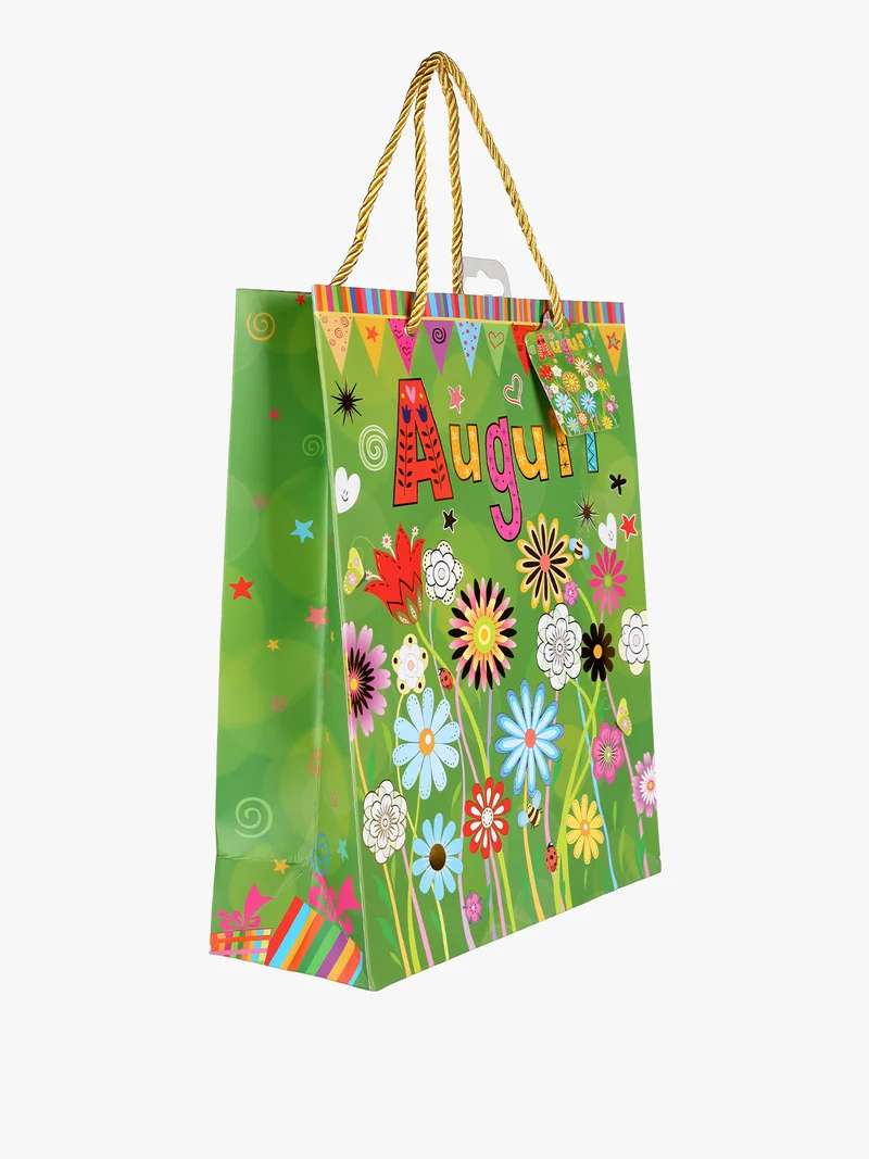 Sacchetto da regalo Auguri fiorato - verde