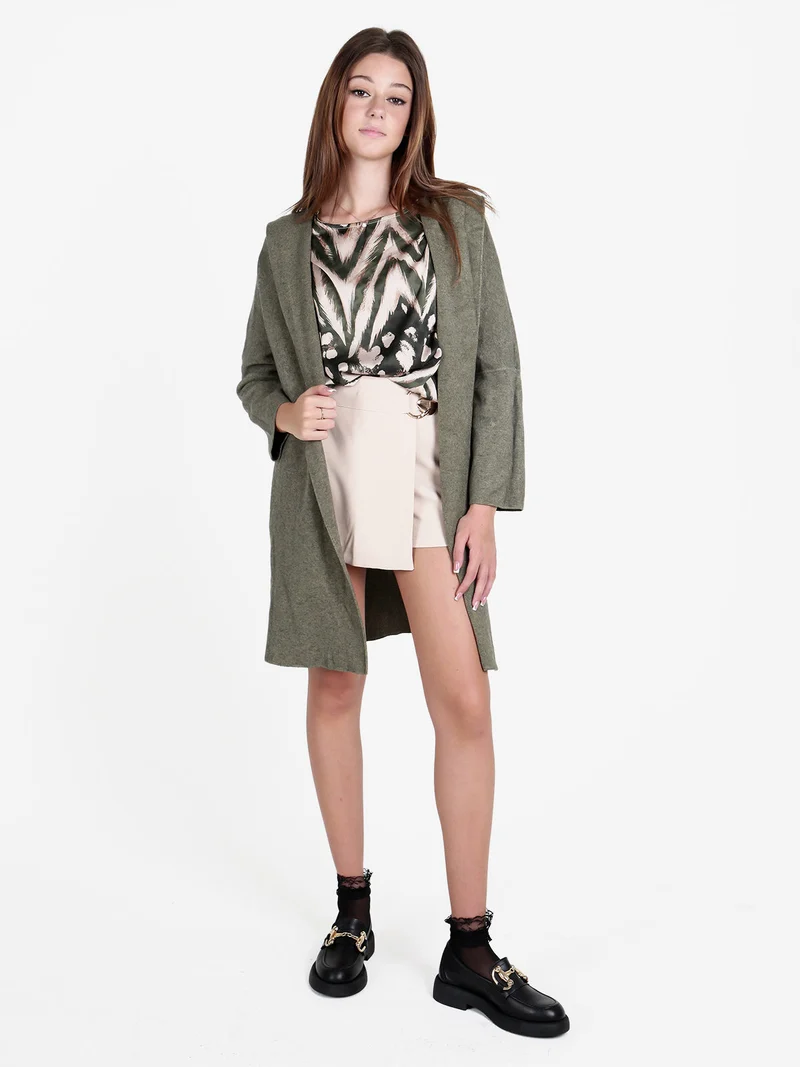 Cardigan in maglia da donna con cappuccio - verde scuro