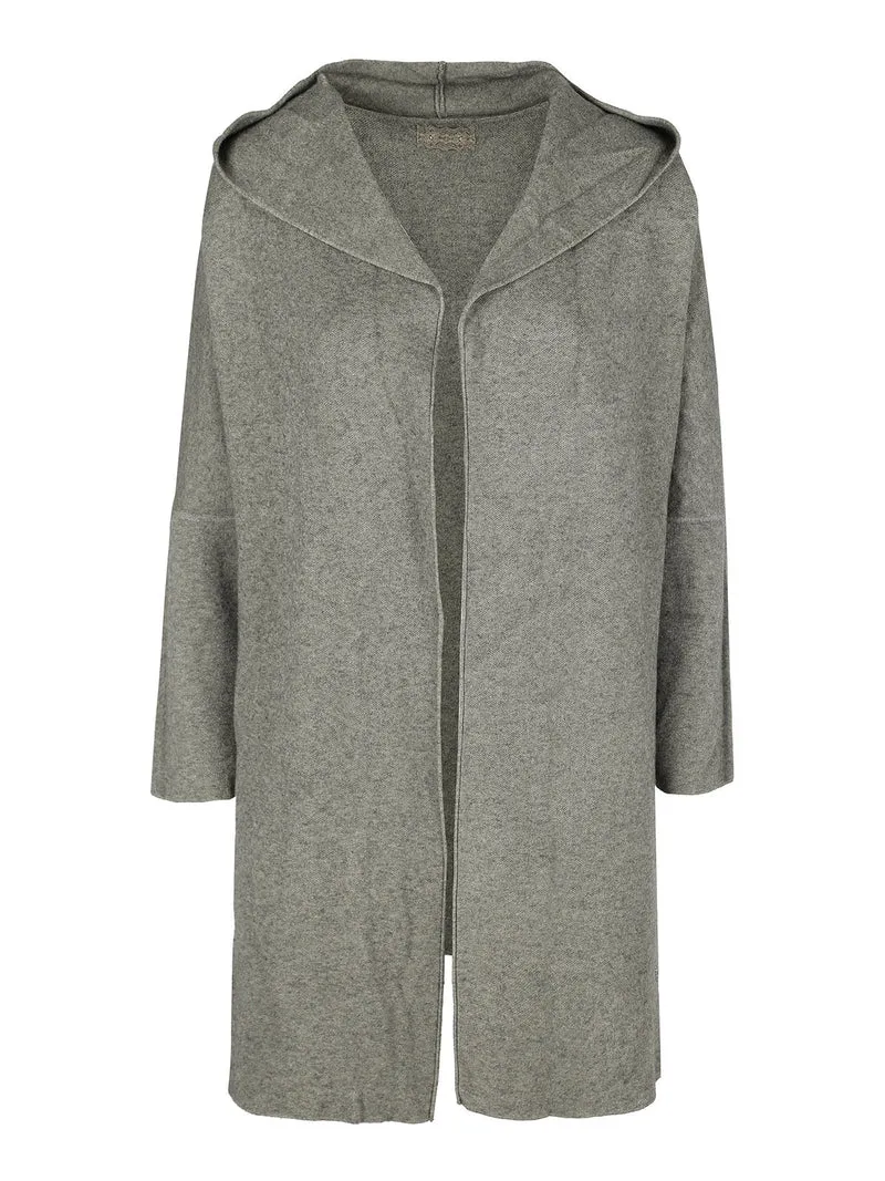 Cardigan in maglia da donna con cappuccio - verde scuro