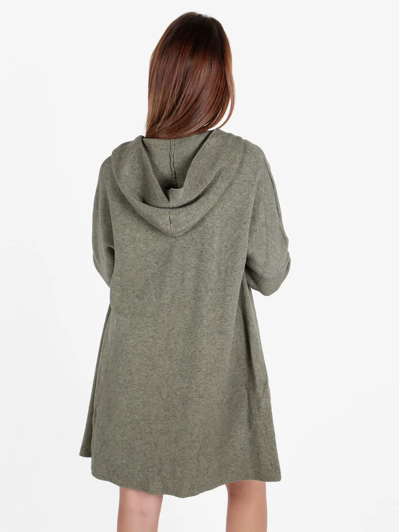 Cardigan in maglia da donna con cappuccio - verde scuro