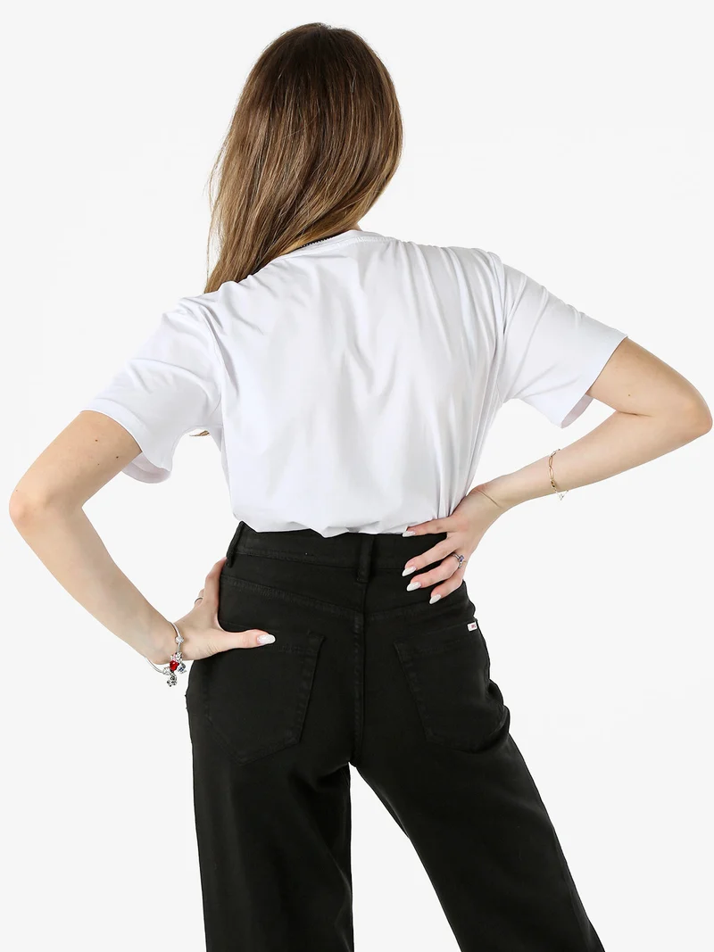 T-shirt donna in cotone con perle e strass - bianco