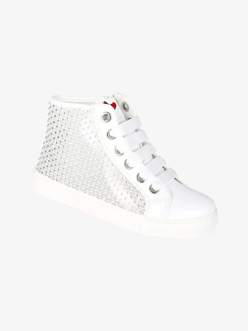 Sneakers alte da ragazza con strass - bianco
