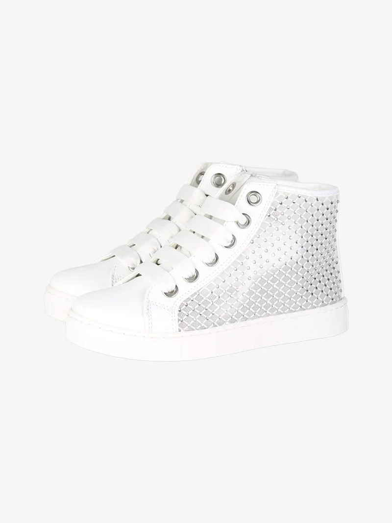 Sneakers alte da ragazza con strass - bianco