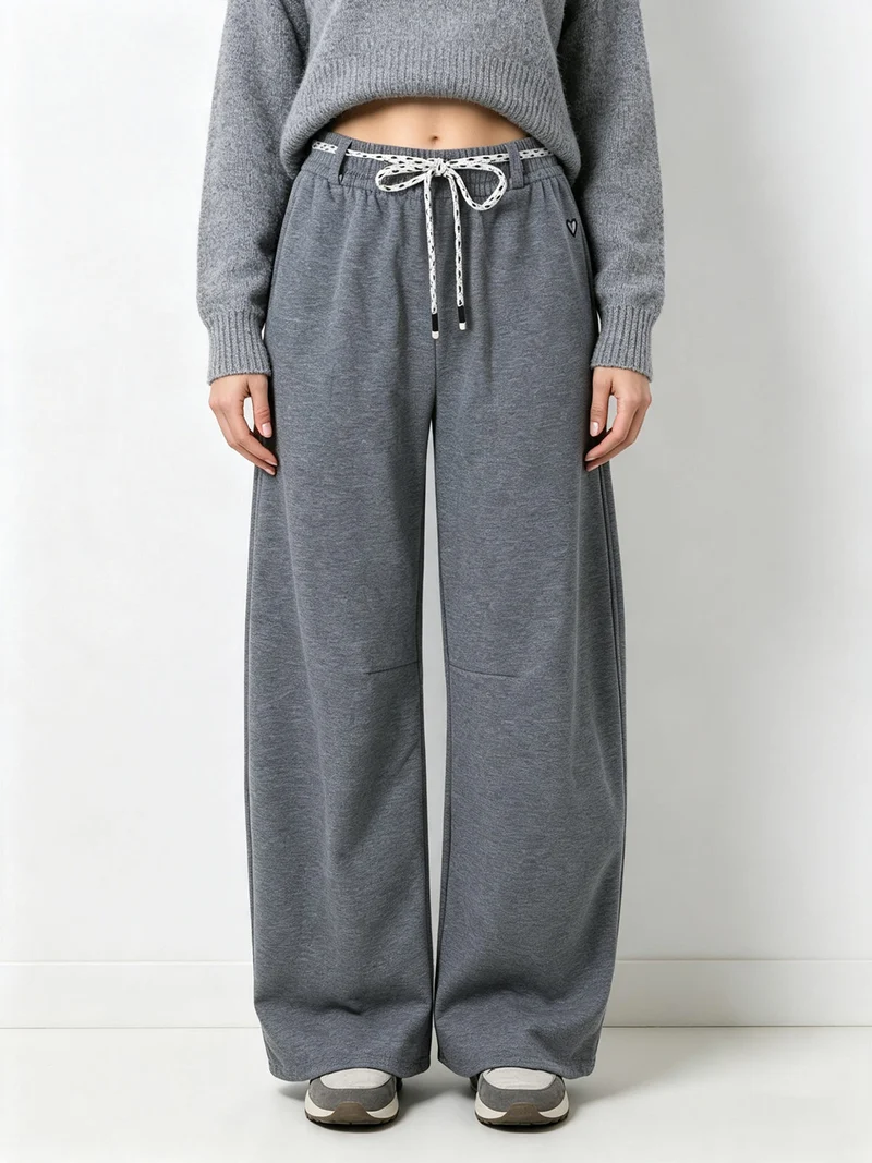 Pantaloni da donna in felpa con elastico in vita - grigio