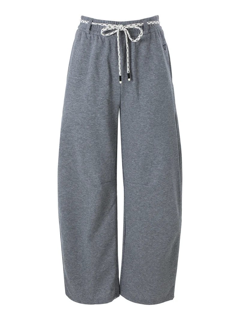Pantaloni da donna in felpa con elastico in vita - grigio