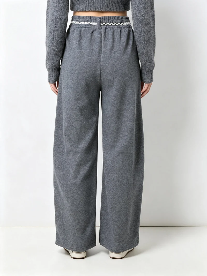 Pantaloni da donna in felpa con elastico in vita - grigio
