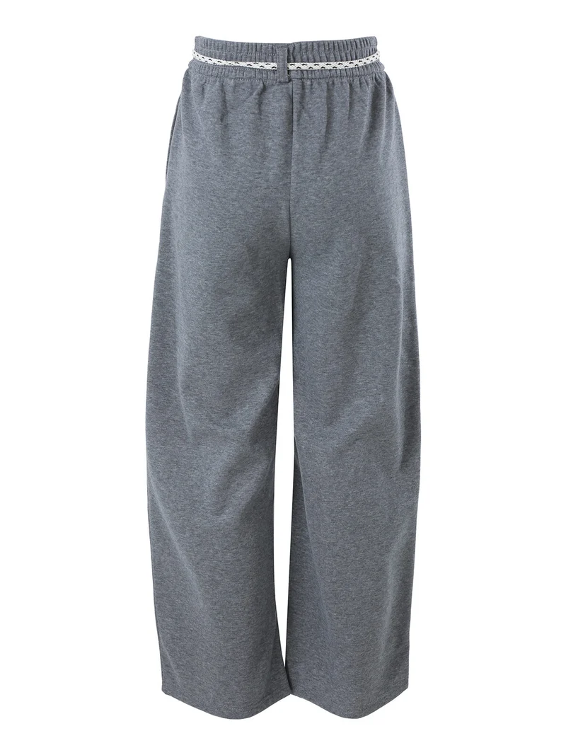 Pantaloni da donna in felpa con elastico in vita - grigio