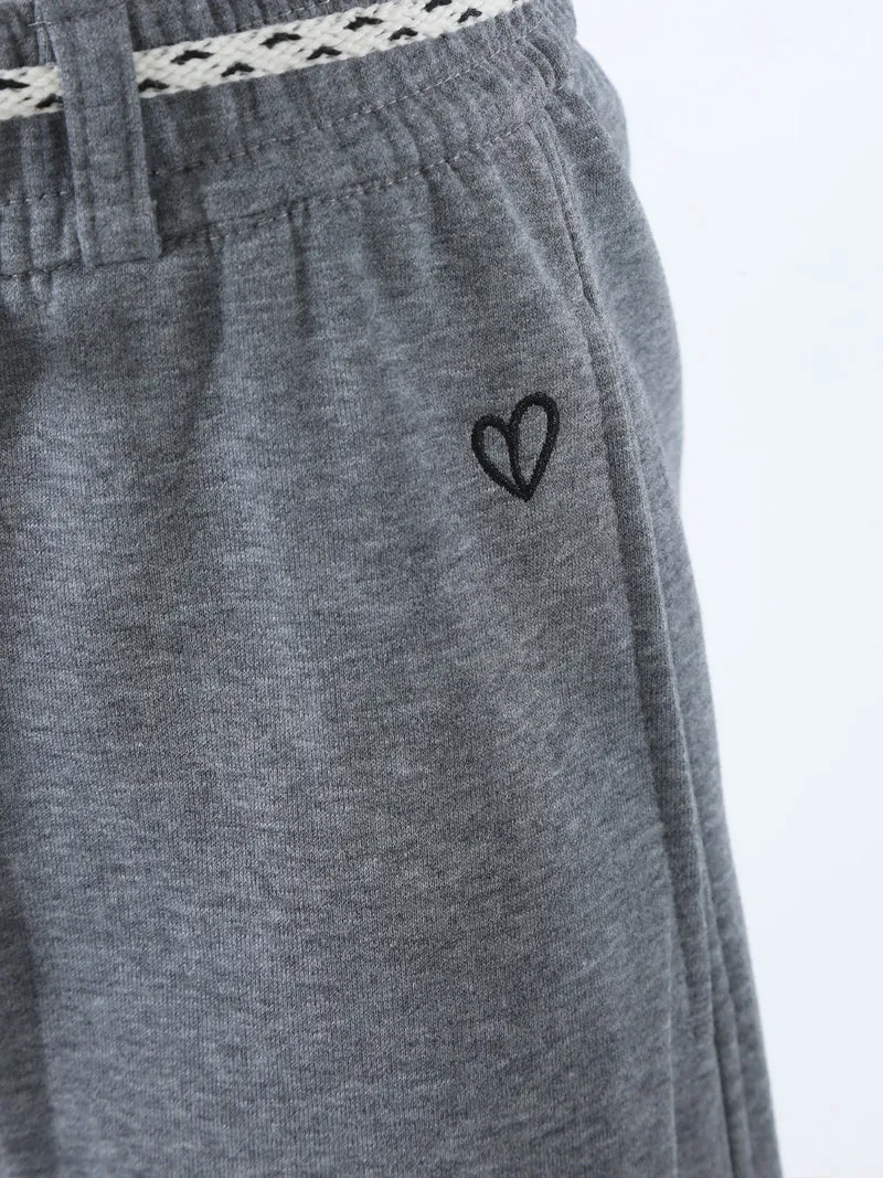 Pantaloni da donna in felpa con elastico in vita - grigio