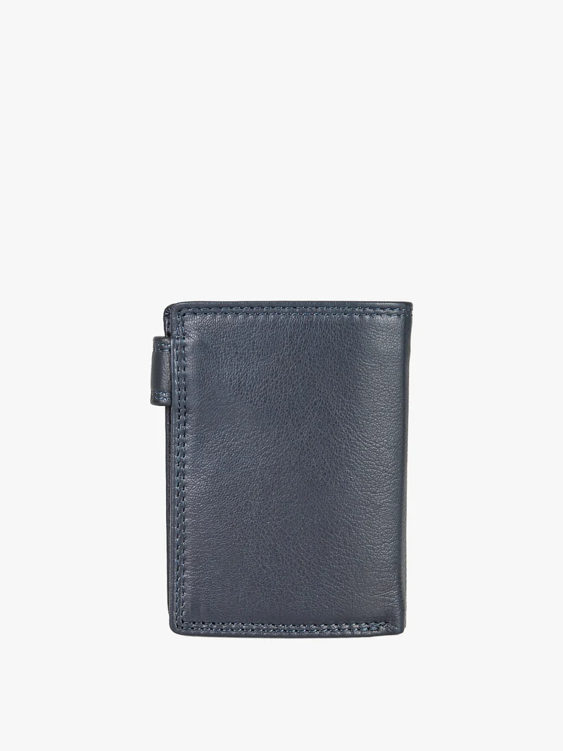 Portafoglio verticale in pelle da uomo con bottone - blu scuro