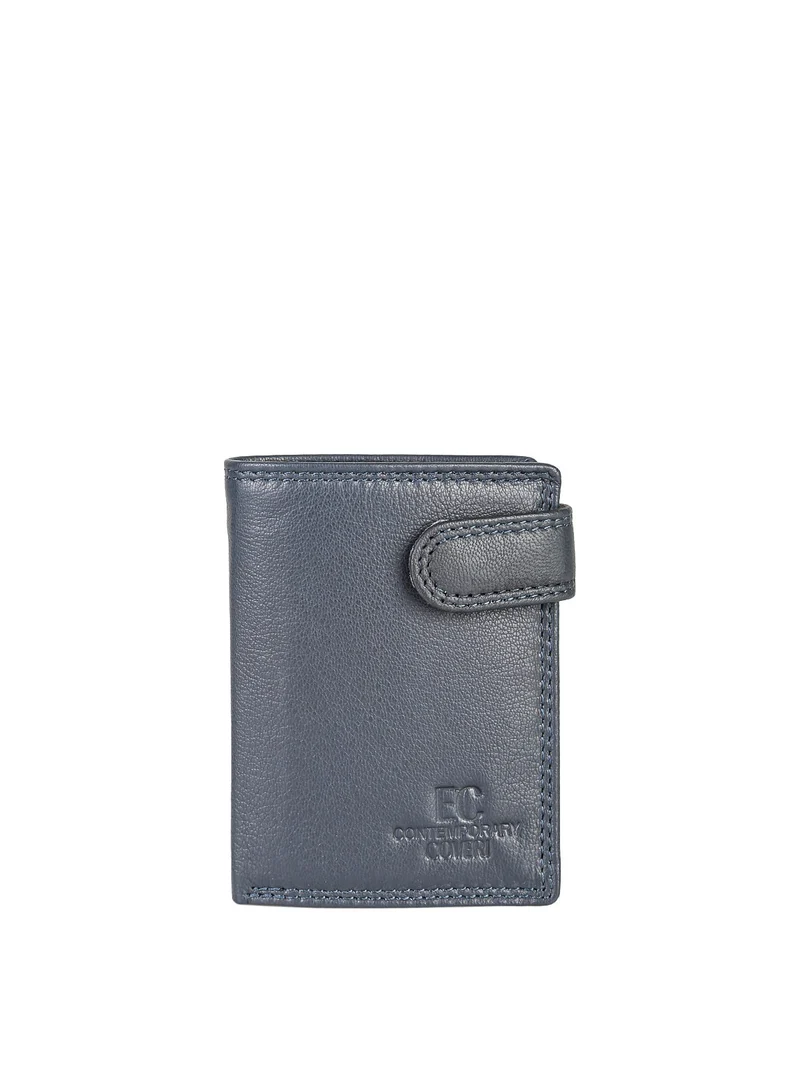Portafoglio verticale in pelle da uomo con bottone - blu scuro