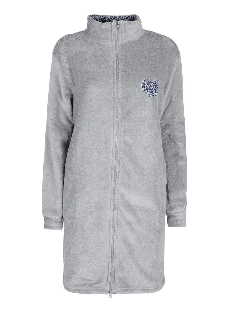 Vestaglia donna in pile con cerniera - grigio chiaro