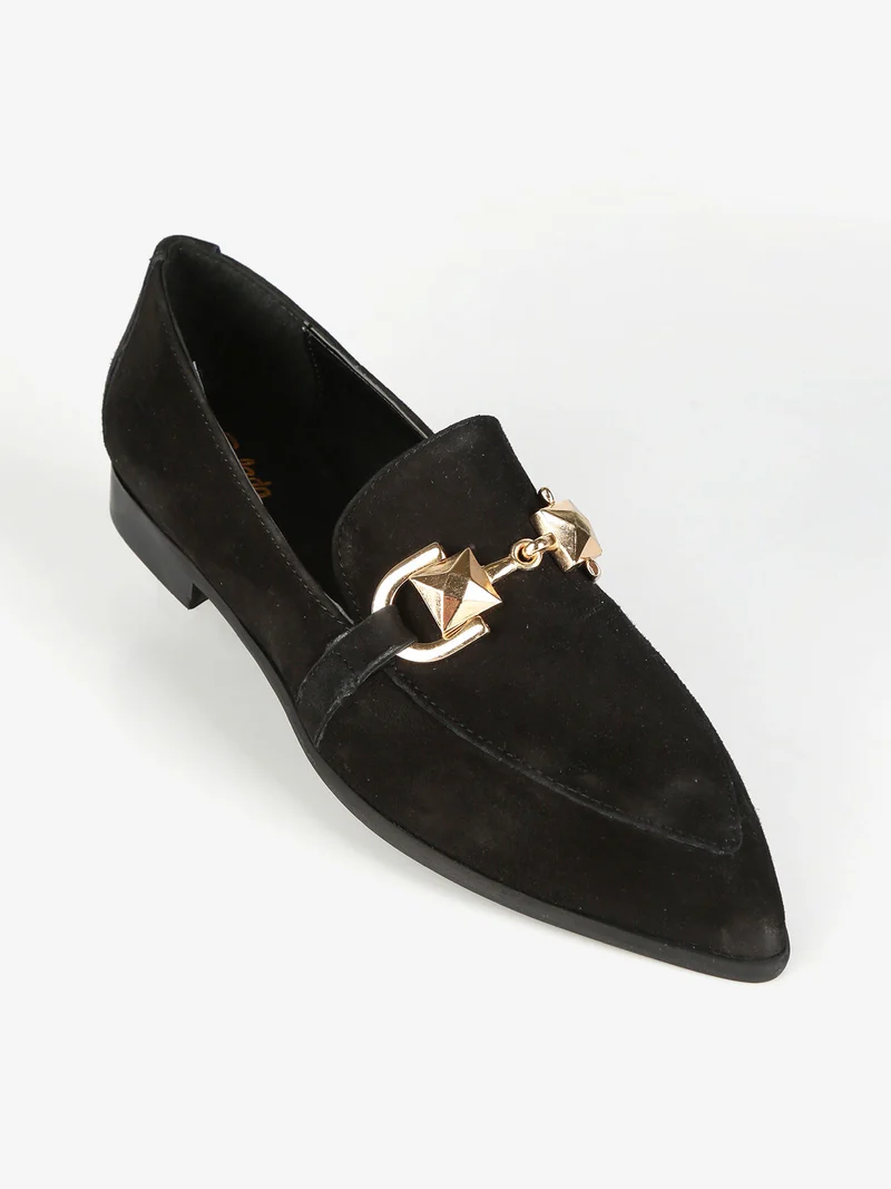 Mocassini donna in pelle a punta - nero