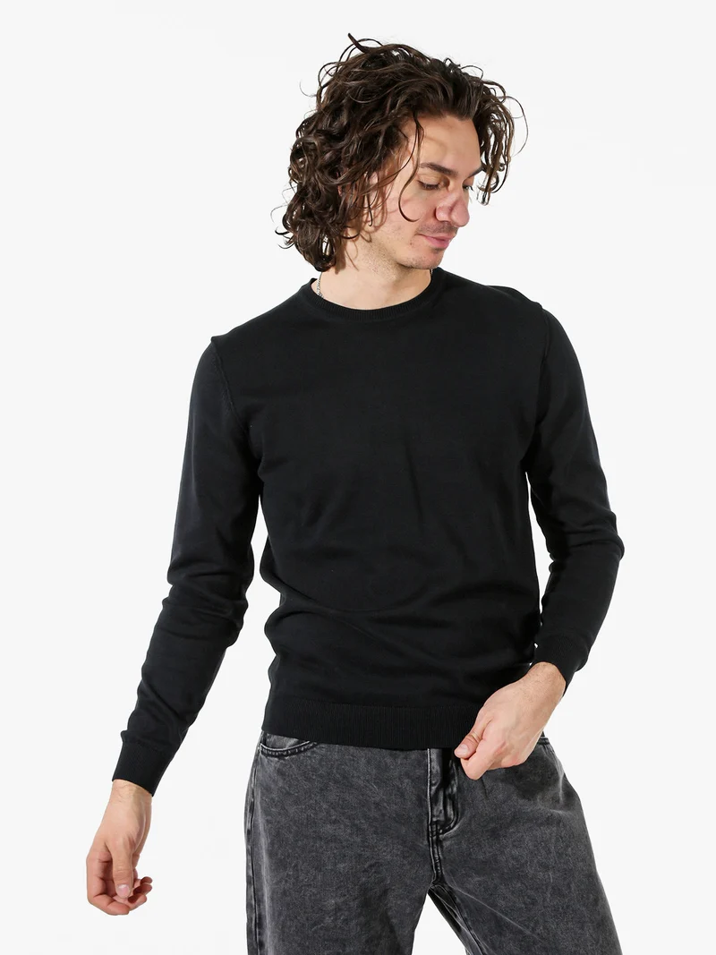 Pullover girocollo da uomo in cotone - nero