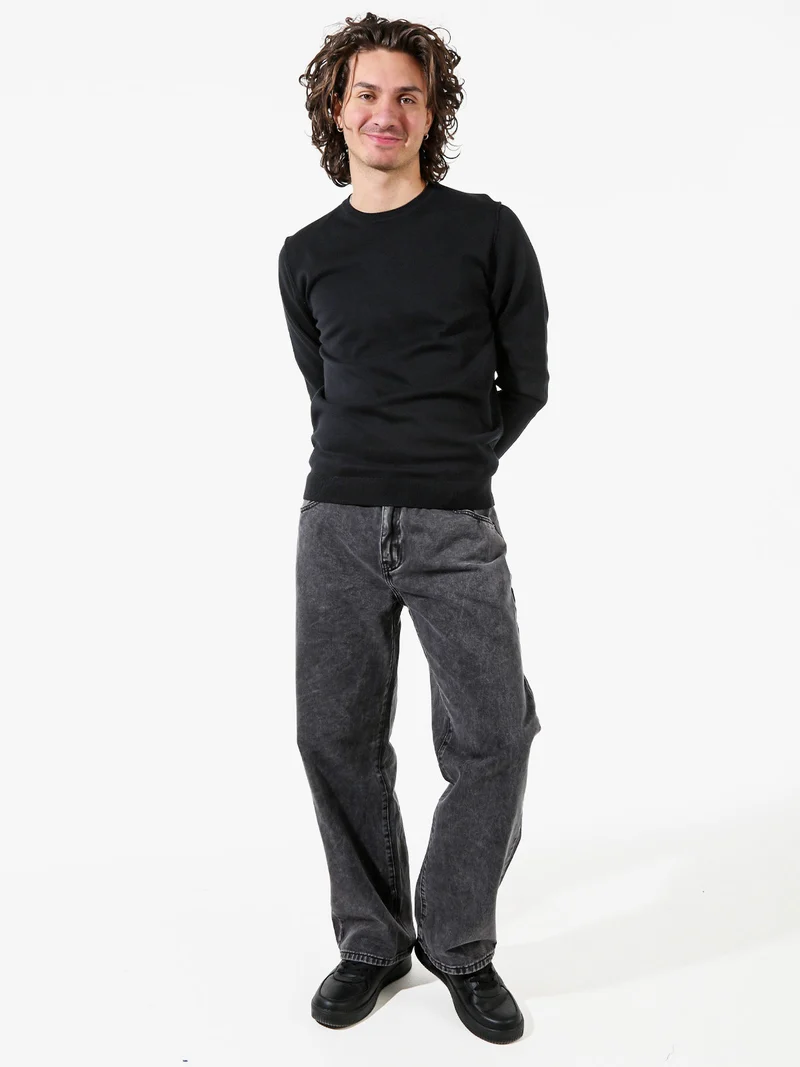 Pullover girocollo da uomo in cotone - nero