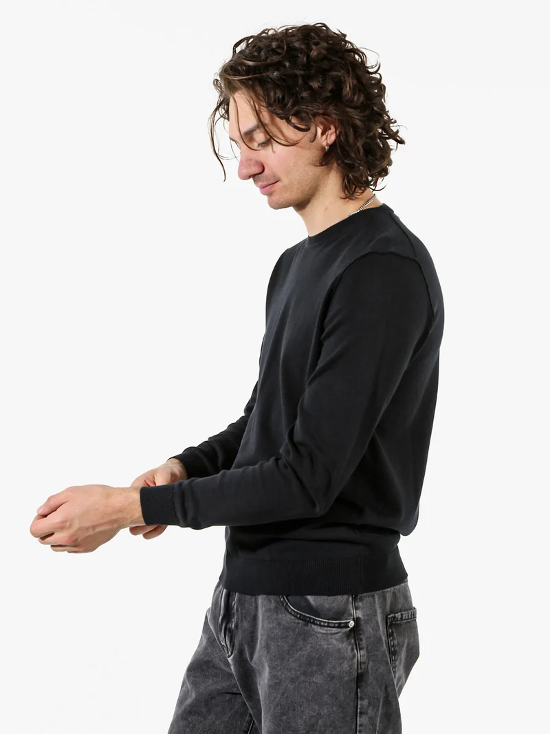 Pullover girocollo da uomo in cotone - nero