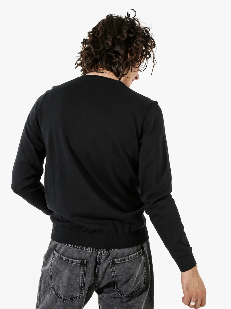 Pullover girocollo da uomo in cotone - nero