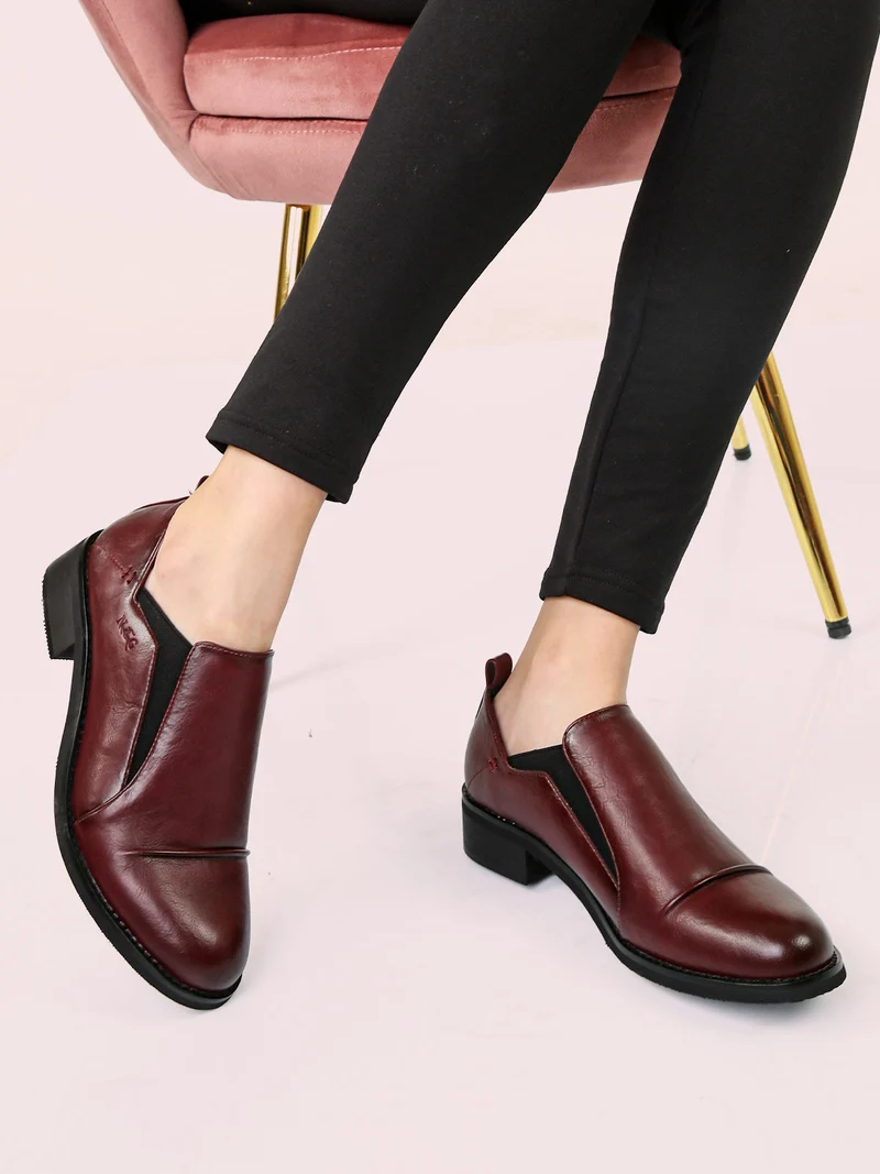 Mocassini donna in ecopelle con tacco largo - bordeaux
