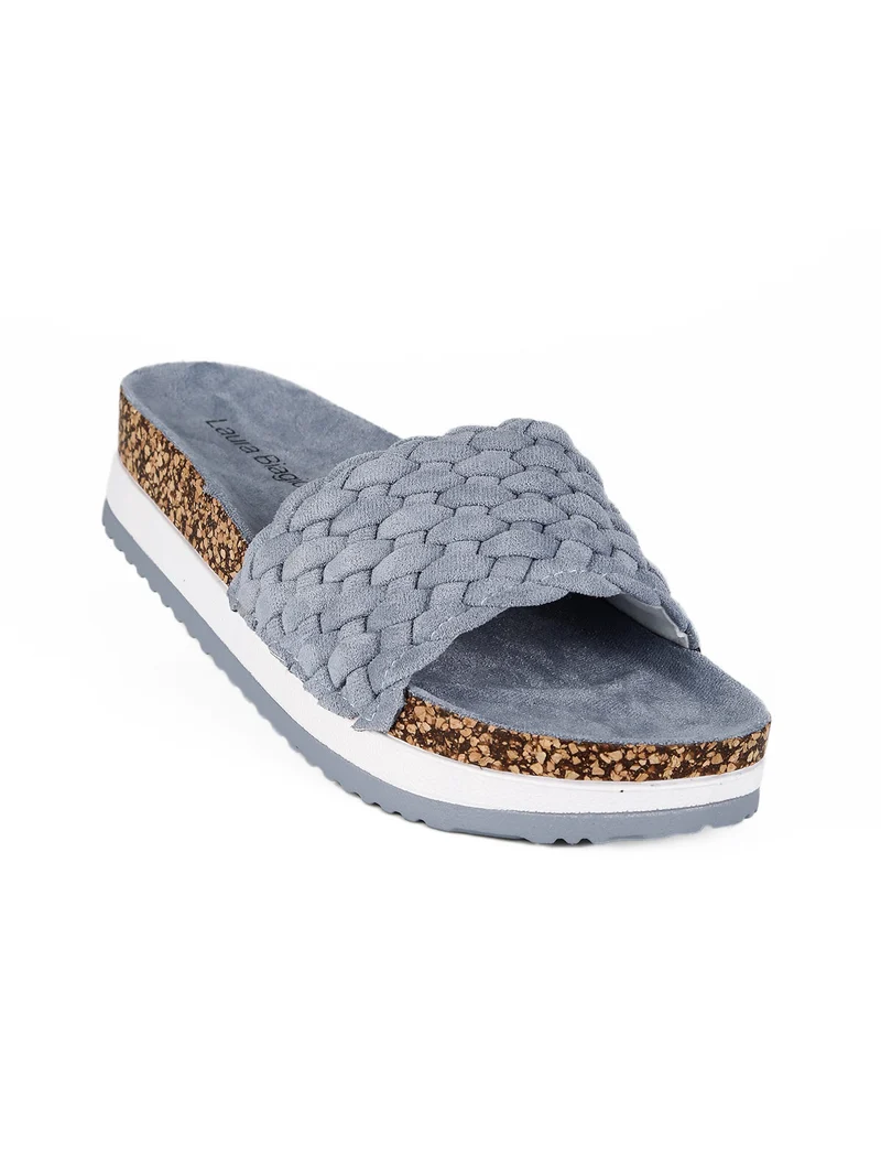 Ciabatte donna con platform scamosciate - azzurro
