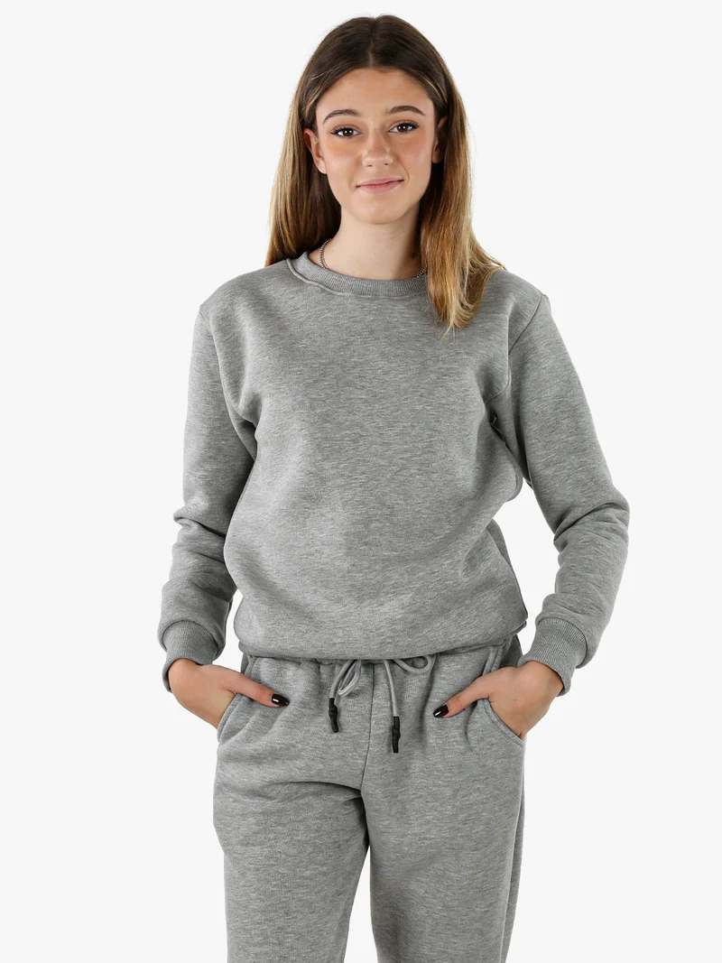 Felpa girocollo pesante da donna - grigio