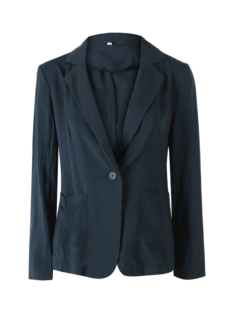 Blazer donna in misto lino con bottone - blu scuro