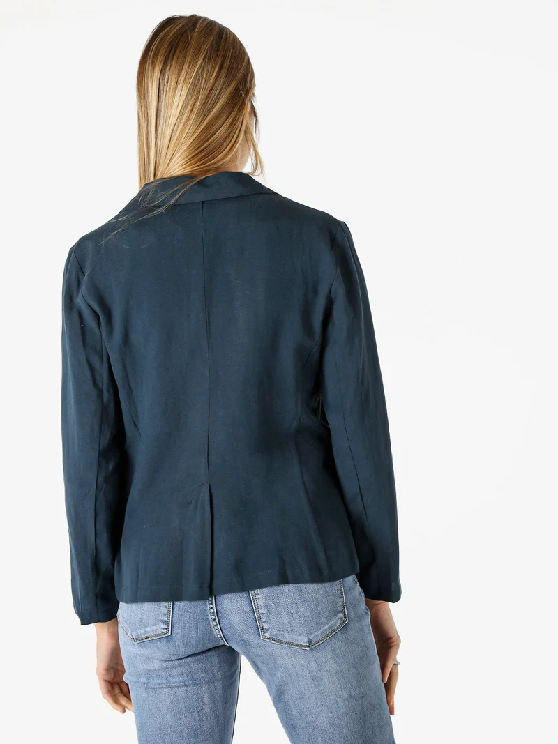Blazer donna in misto lino con bottone - blu scuro