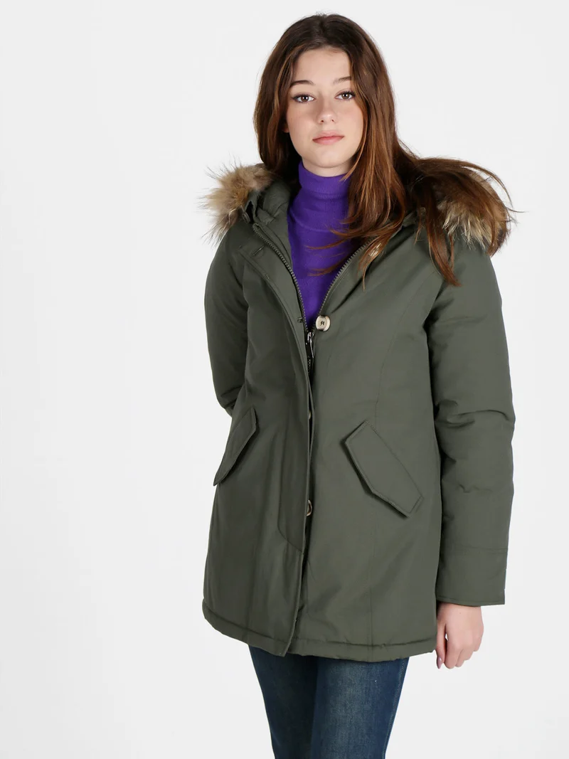 Giubbotto donna con cappuccio peloso - militare