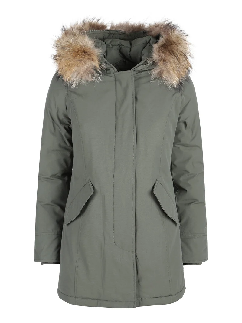 Giubbotto donna con cappuccio peloso - militare